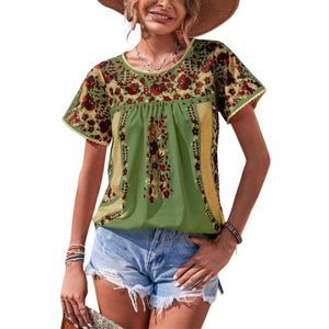 E-RÃ©tro Green Floral Short-Sleeve Crewneck Top Size L